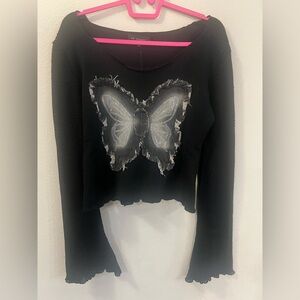 Black butterfly bell sleeve top size Large